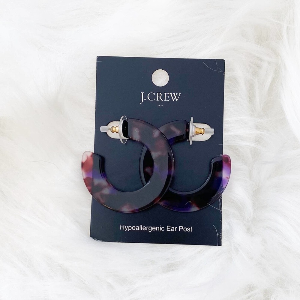 J. Crew Flat Tortoise Hoop Earrings Purple